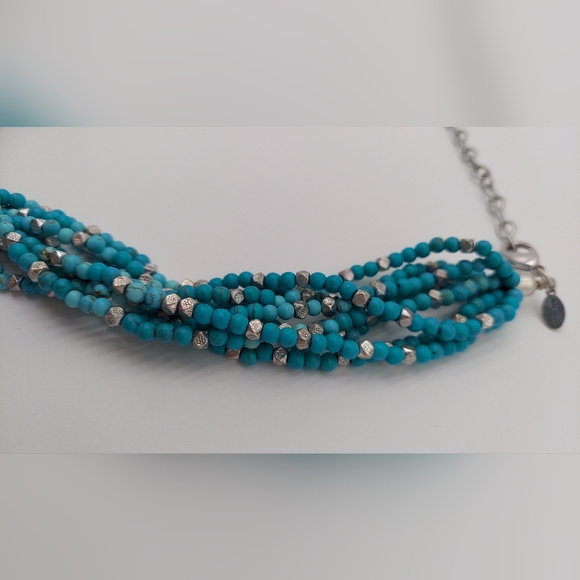 Chicos large turquoise blue silver beads chunky multi strand bib Necklace - Picture 8 of 9